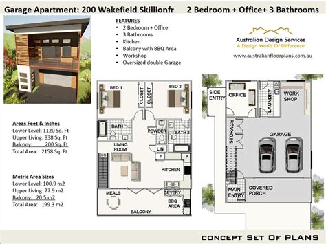 Skillion Roof Granny Flat Garage Apartment Plan 2 Bed Etsy