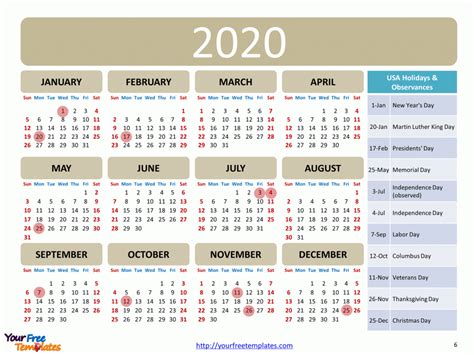 All calendars print in landscape mode (vs. Printable calendar 2020 template - Free PowerPoint Templates