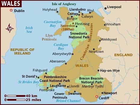 () south wales incorporates the welsh capital of cardiff, along with some of the country's loveliest scenery. Map of Wales