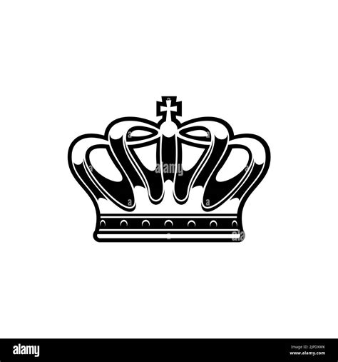 Monarch Crown With Crest On Top Isolated Monochrome Icon Vector