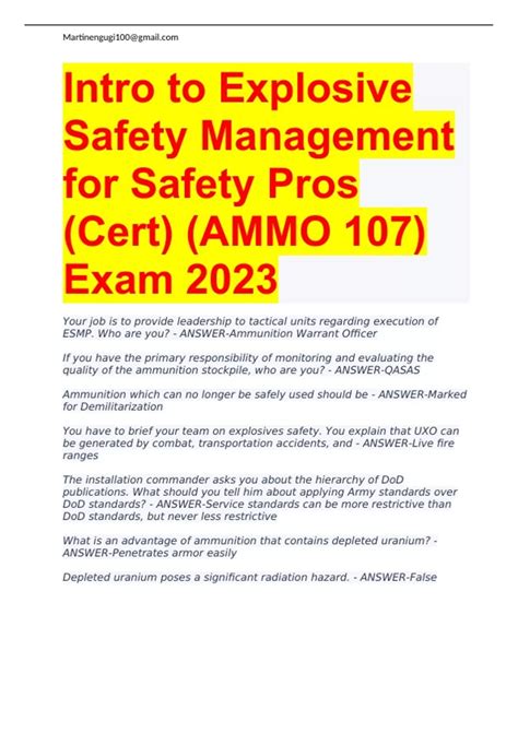 Intro To Explosive Safety Management Ammo 107 Exam Questions With