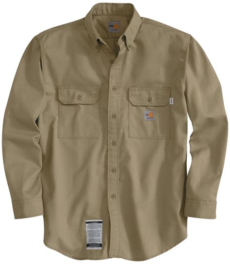 Carhartt Mens Flame Resistant Twill Long Sleeve Work Shirt Khaki L