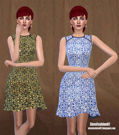 Sims Fashion01 Simsfashion01 Geometric Print Dress The Sims 4