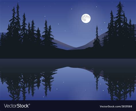 Moon Over Calm Lake Royalty Free Vector Image Vectorstock