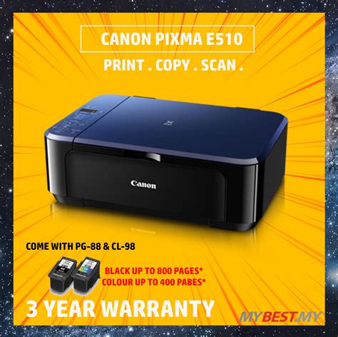 The ink cartridges for canon pixma mp510 are dependable and easy to install, allowing you to get back to work in no time. Canon PIXMA E510 Inkjet All-In-One Color Ink Printer