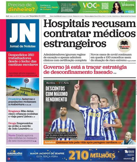 Capa Jornal De Notícias 23 Fevereiro 2021 Capasjornaispt