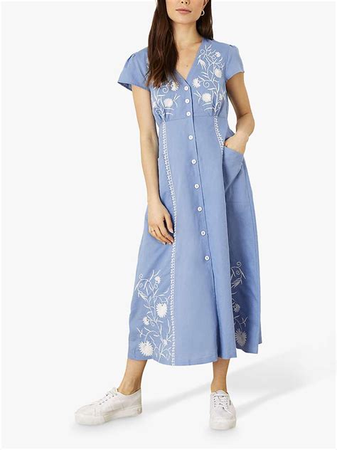 Monsoon Floral Embroidered Midi Dress Blue At John Lewis And Partners