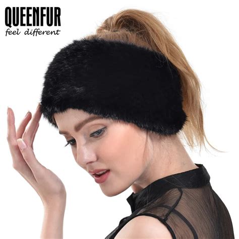 Queenfur 2017 New Women Real Knitted Mink Fur Headband Winter Warm Ear Protector Headwrap Female