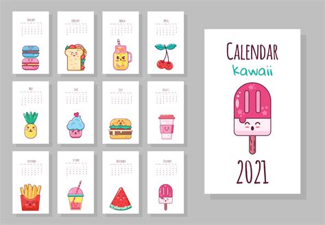 Cute Monthly Calendar With Kawaii Food Objects 1228559 Vector Art At