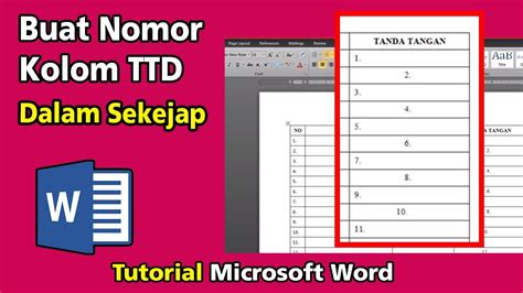 Cara Buat Nomor TTD Otomatis Pada Tabel Tutorial Microsoft Word YouTube