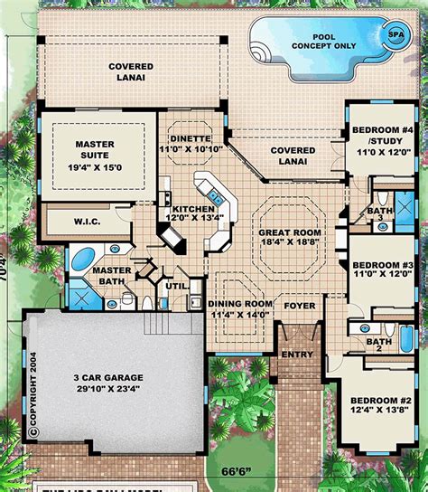 Mediterranean Style House Plan 75958 With 3 Bed 3 Bath 3 Car Garage