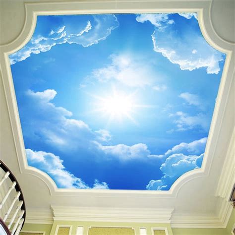 3d Wall Murals Wallpaper Landscape Blue Sky And White Clouds Ceiling