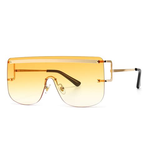 2022 new european and american fashion square designer sunglasses shield style one piece rimless