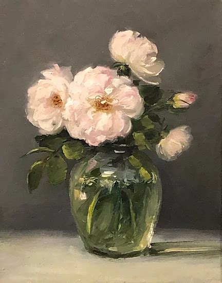 White Roses In Glass Vase X Original Oil Painting On Wrapped