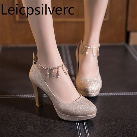 Pumps Spring Autumn Fashion Crystal Round Head Shallow Mouth Buckle Thick Heel High Heel Women S