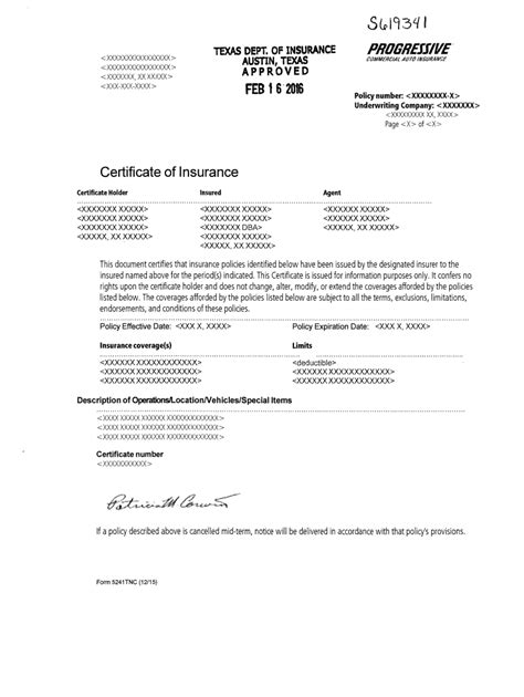Progressive Insurance Certificate 2020 2022 Fill And Sign Printable