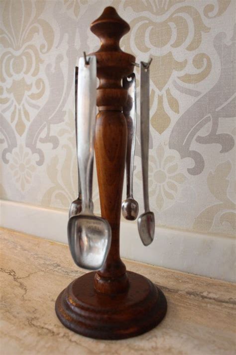 Wood Measuring Spoon Stand ~ Vintage Wooden Kitchen Stand Holds Four