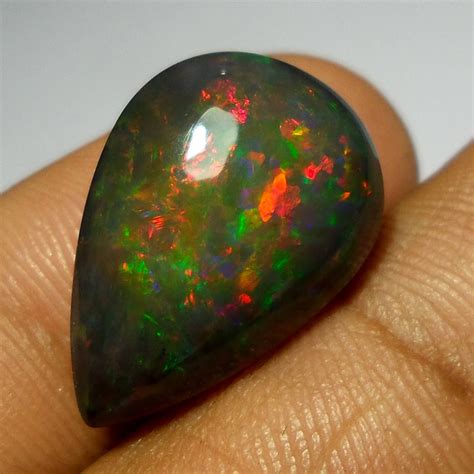 Certified Natural Top Quality Ethiopian Black Opal Play Of Color Pear