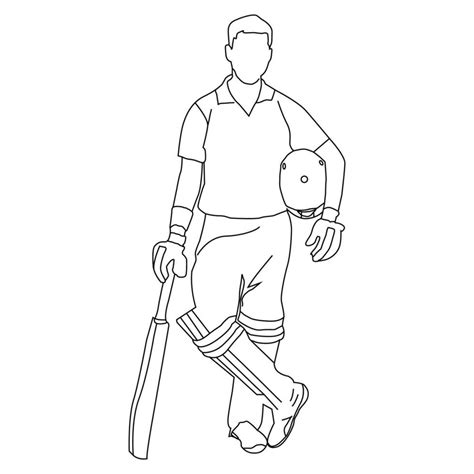 Cricket Player Stand With Bat Line Art Vector Illustration 23675425