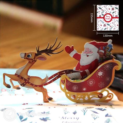 Colourful Santa Sleigh Handmade 3d Pop Up Christmas Card