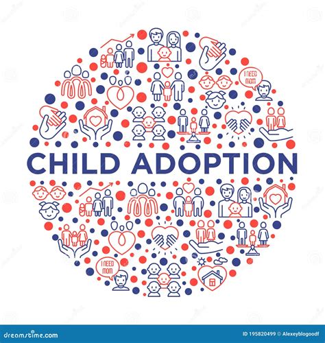 Child Adoption Concept In Circle With Thin Line Icons Adoptive Parents
