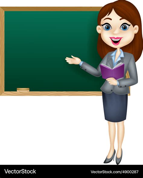 Cartoon Female Teacher Standing Next To A Blackboa