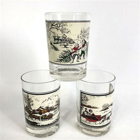 3 Currier And Ives Glasses Christmas Scene Glasses Arbys Tumblers Winter