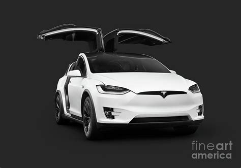 White Tesla X Luxury Suv Electric Car With Open Falcon Wing Door