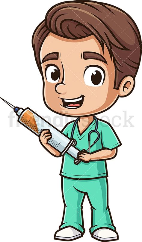 Male Nurse Holding Syringe Cartoon Clipart Vector Friendlystock
