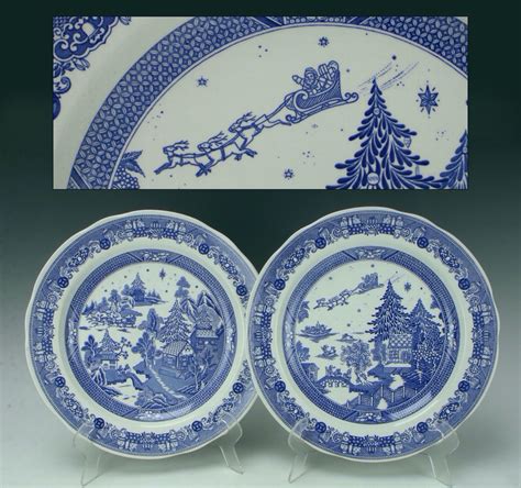 Sold Price 2 Spode Blue Willow Santa Christmas Plates October 6