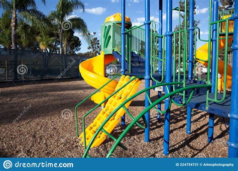 Modern Colorful Kids Playground Swings Slides Steps And Ladders