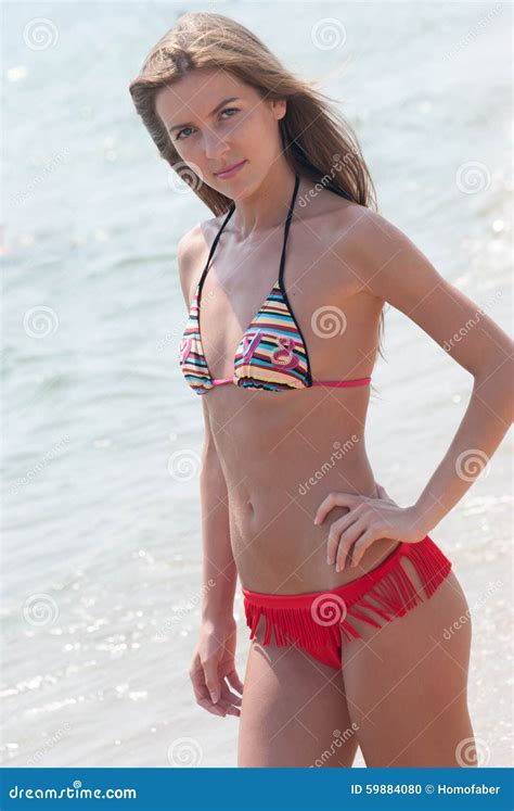 Romanian Woman With Bikini In Hellenic Beach Stock Photo Image Of