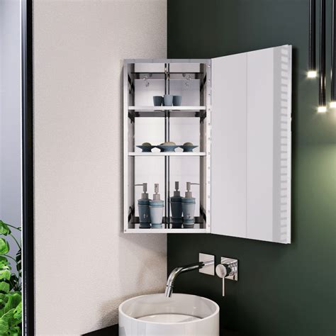 Wall Hung Bathroom Corner Mirror Cabinet Stainless Steel Cupboard