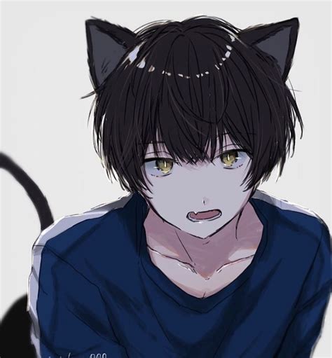 An Anime Character With Black Hair And Cat Ears On His Head Staring At