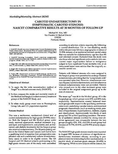 Carotid Endarterectomy In Symptomatic Carotid Stenosis Nascet