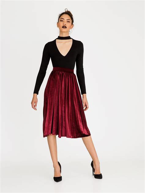 Pleated Velour Skirt Burgundy Style Republic Skirts