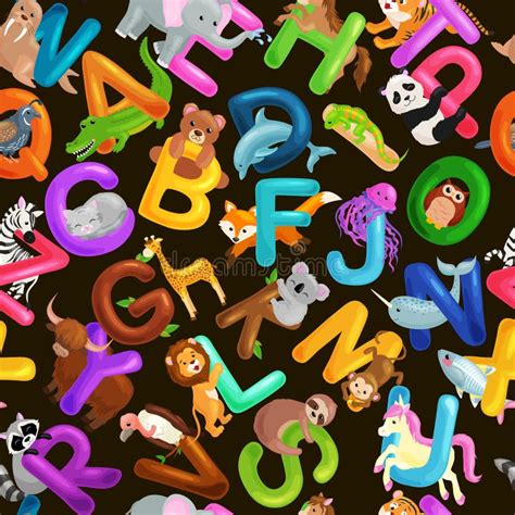 Seamless Pattern Animals Alphabet For Kids Abc Education In Preschool