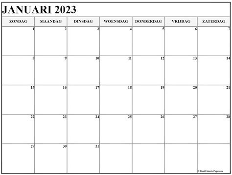 Januari 2023 Kalender Nederlandse Kalender Januari