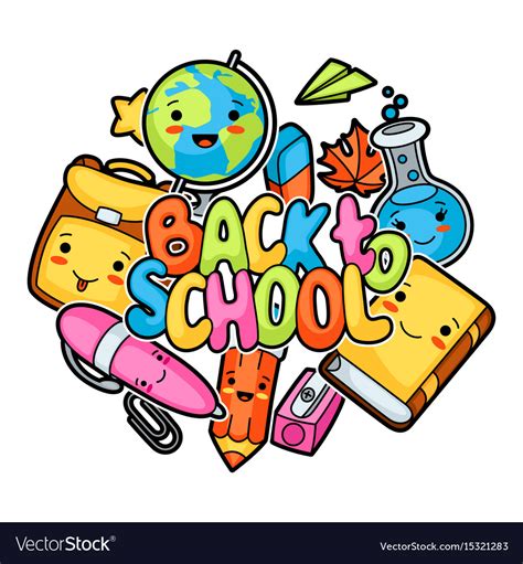 Back To School Kawaii Design With Cute Education Vector Image