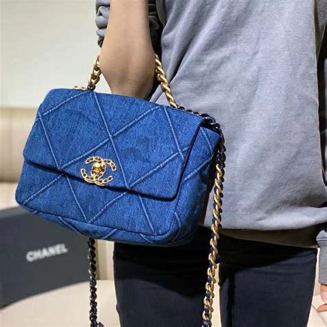 Chanel Women Chanel 19 Flap Bag Denim Blue Fabrics Lulux