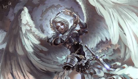 Wallpaper Women Fantasy Art Anime Angel Artwork Sword Mythology Wing Fictional