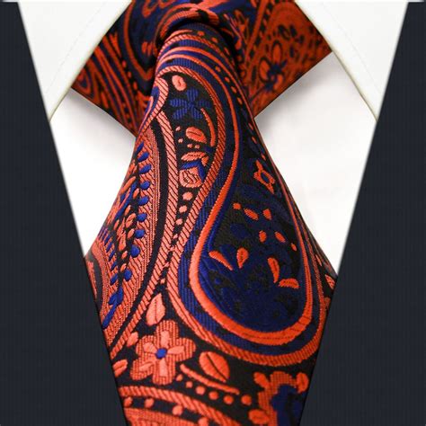 P18 Paisley Orange Navy Mens Neckties Ties Extra Long Size 100 Silk