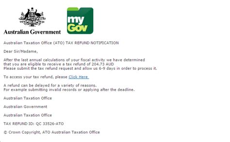 Australian Taxation Office Refund Phishing Scam Mailshark