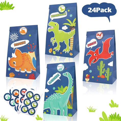 24 Pack Dinosaur Goodie Candy Treat Bags Dino Kids Birthday T Rex Roar