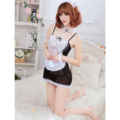 Sheer Lace Costume Cosplay French Maid Sexy Lingerie Outfit Fancy Dress