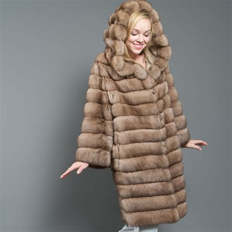 light tortora russian barguzin sable coat with hood for women fur caravan