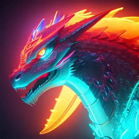 Portrait Of A Roaring Neon Dragon Perfect Compositi Openart