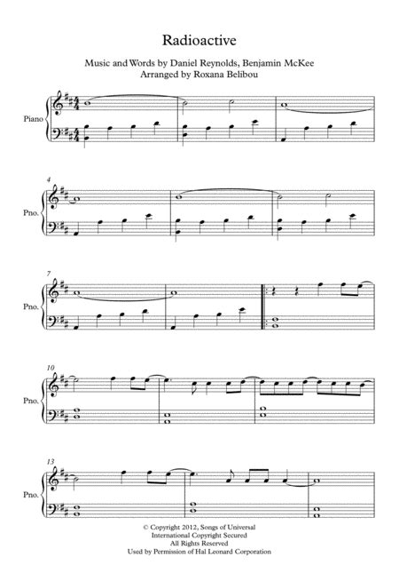 Radioactive By Imagine Dragons Easy Piano Music Sheet Download