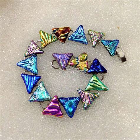 triangle bracelet dichroic fused glass link bracelet in a sparkling mix of colors triangles in