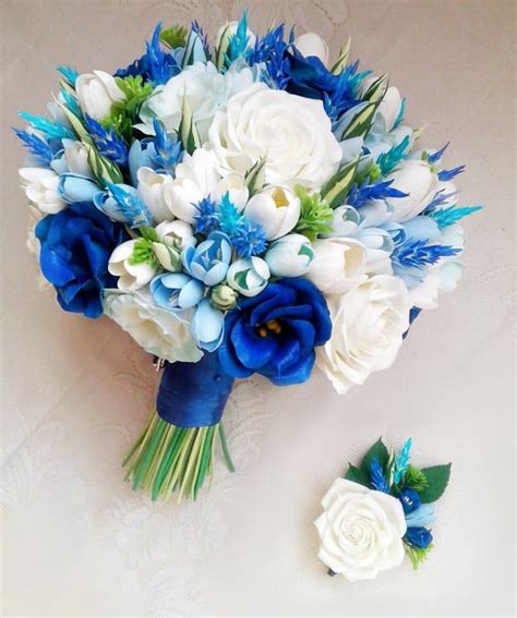 Freesia Eustoma Tulip Rose Lavender Bridal Bouquet Blue And White